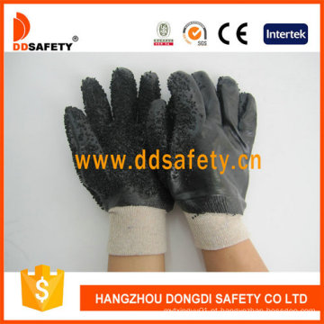 Luvas de segurança de PVC preto com acabamento bruto apenas na palma Dpv117
